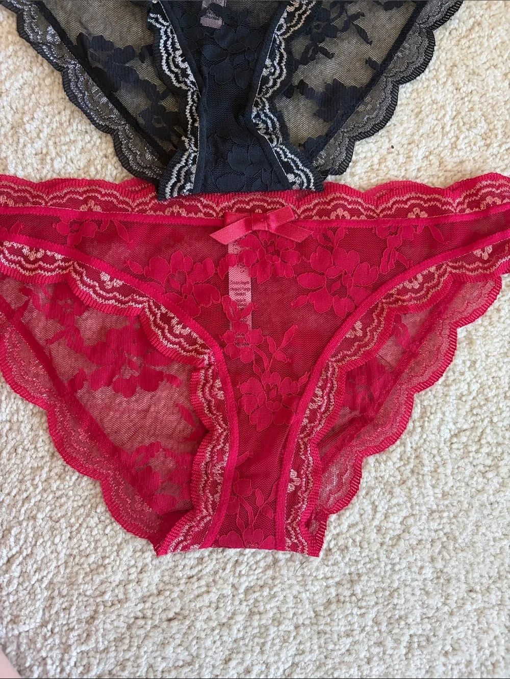 Victoria's Secret Lace Bikini Dream Angel Panties - Black & Red, S